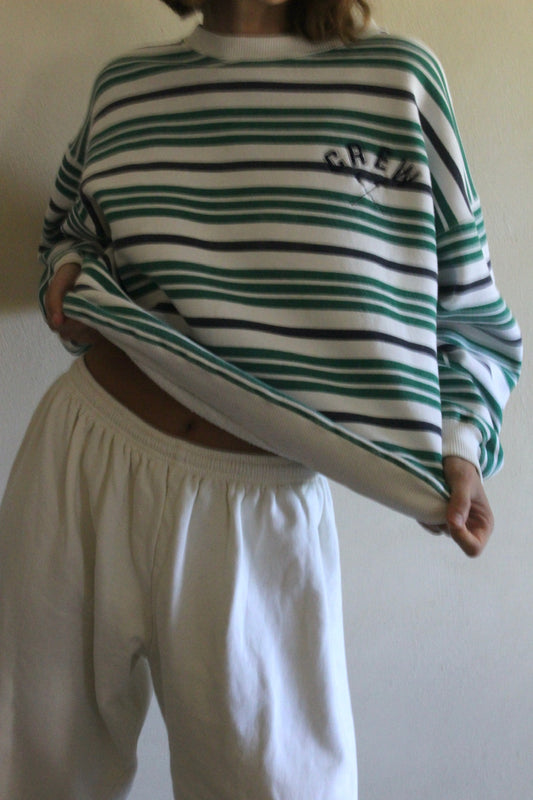 Vintage Crew Embroidered Striped Sweatshirt