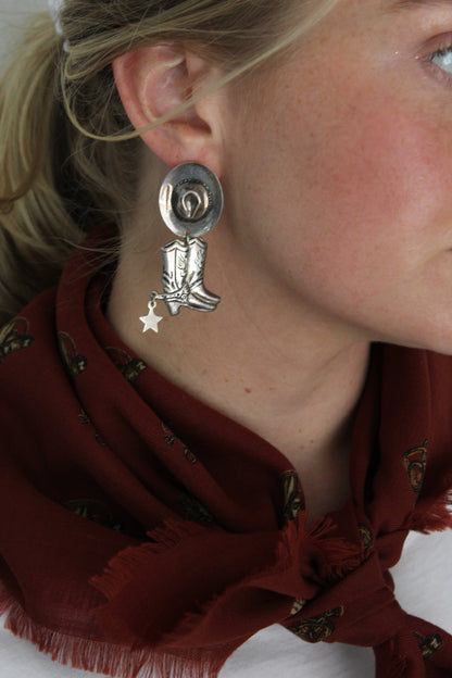 Fun Vintage Sterling Silver Cowboy Earrings