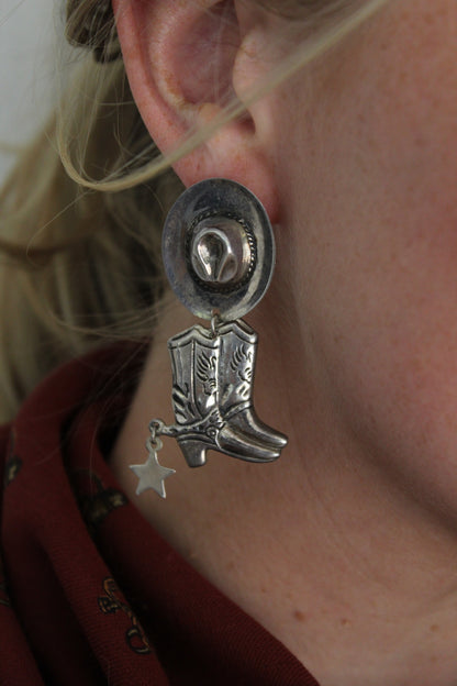 Fun Vintage Sterling Silver Cowboy Earrings
