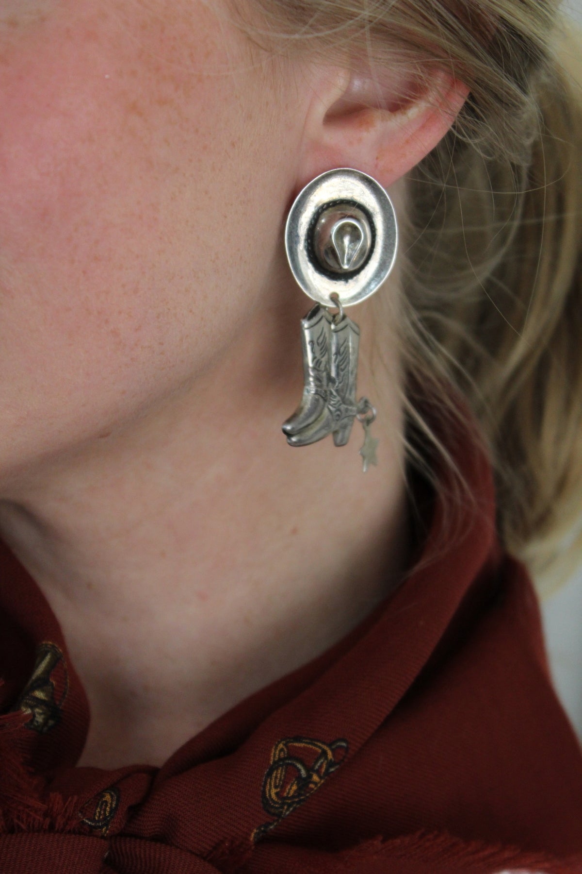 Fun Vintage Sterling Silver Cowboy Earrings