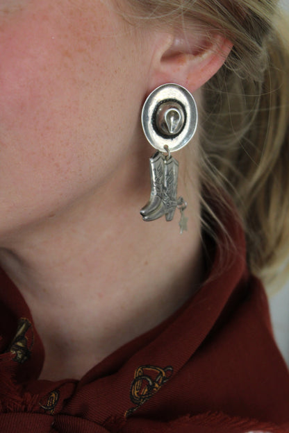 Fun Vintage Sterling Silver Cowboy Earrings