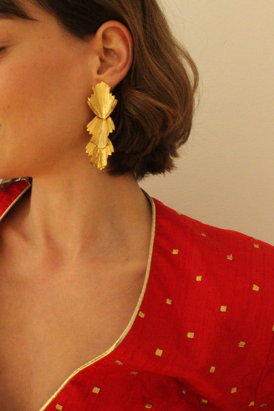Incredible Vintage Tiered Gold Leaf Earrings