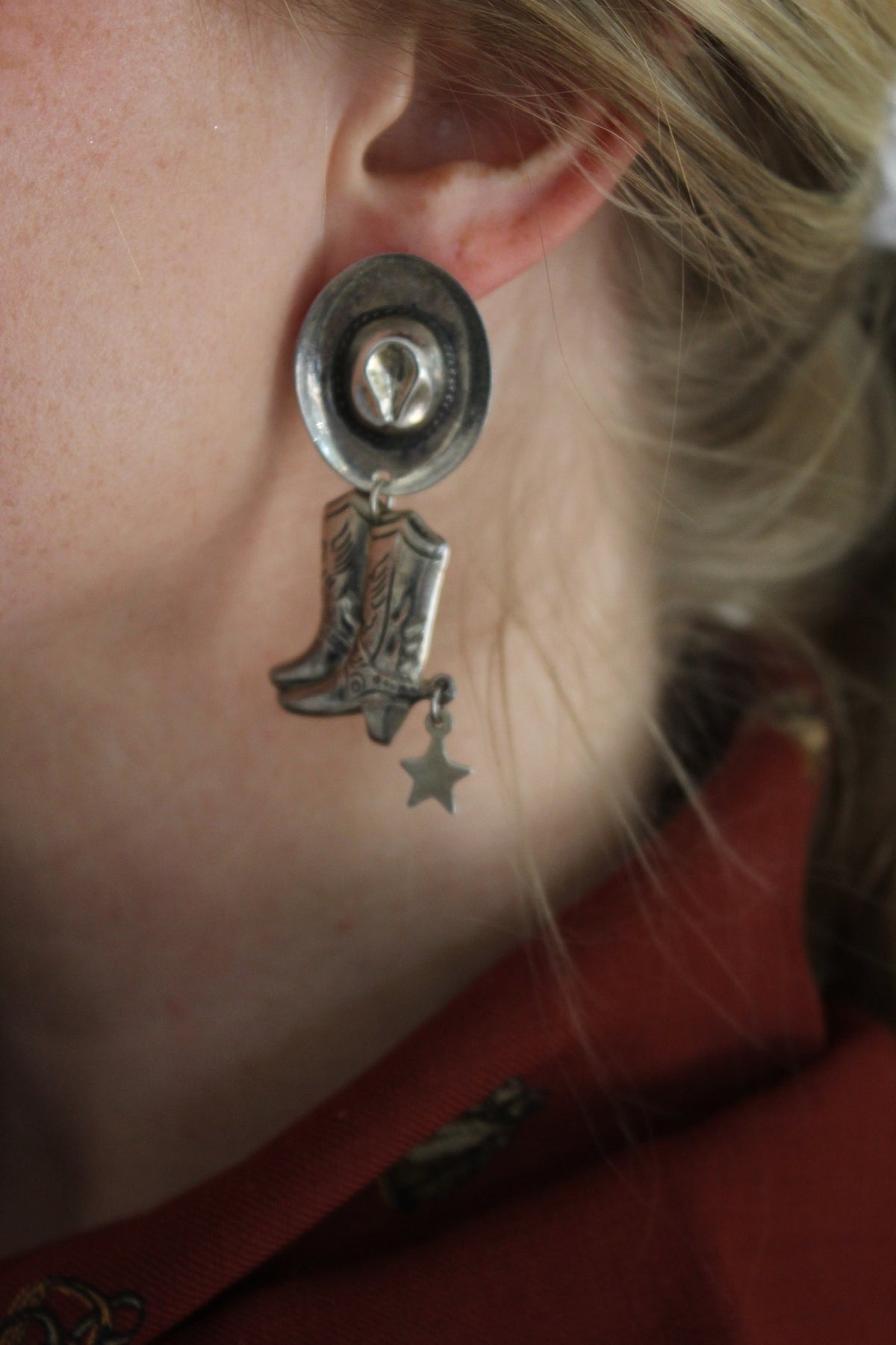 Fun Vintage Sterling Silver Cowboy Earrings