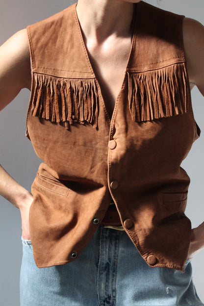 Vintage Lee Chestnut Fringe Leather Vest