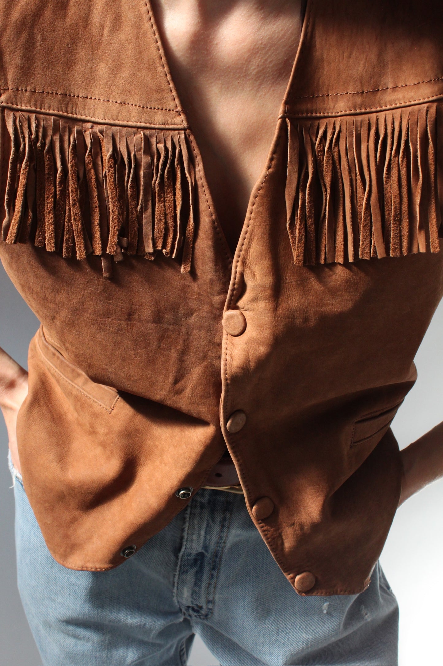 Vintage Lee Chestnut Fringe Leather Vest