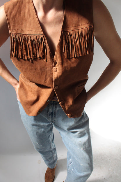 Vintage Lee Chestnut Fringe Leather Vest