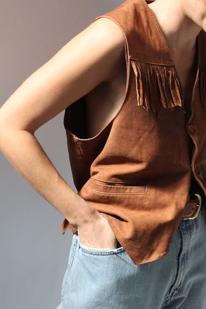 Vintage Lee Chestnut Fringe Leather Vest