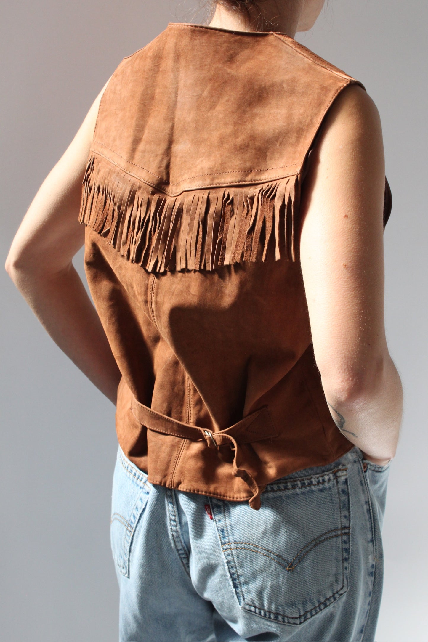 Vintage Lee Chestnut Fringe Leather Vest