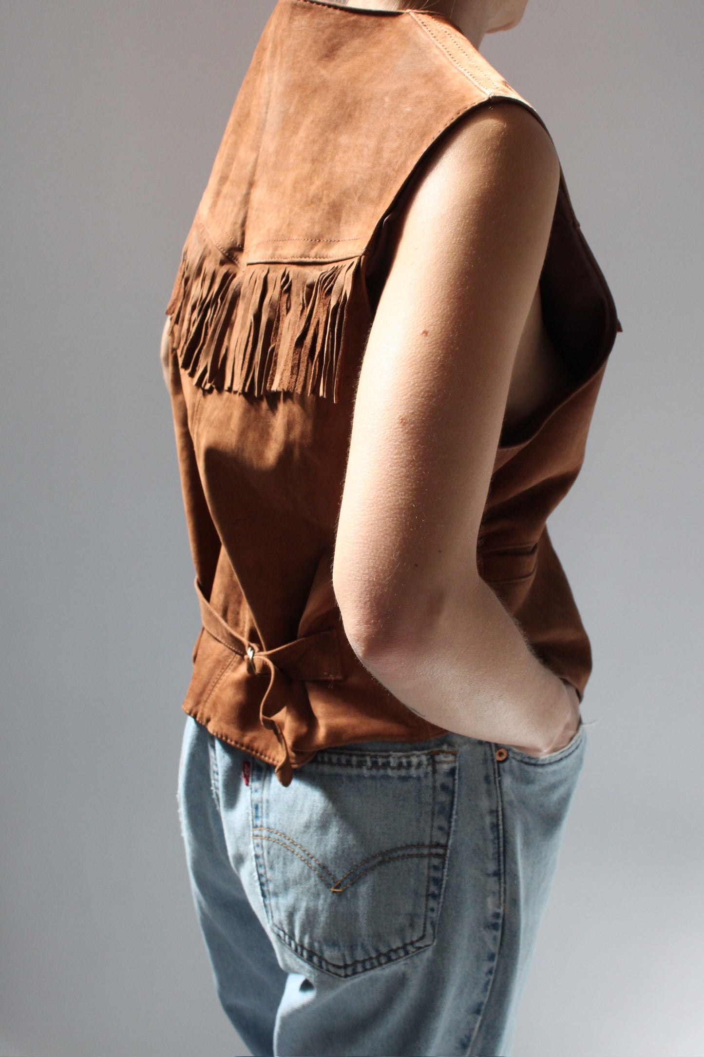 Vintage Lee Chestnut Fringe Leather Vest