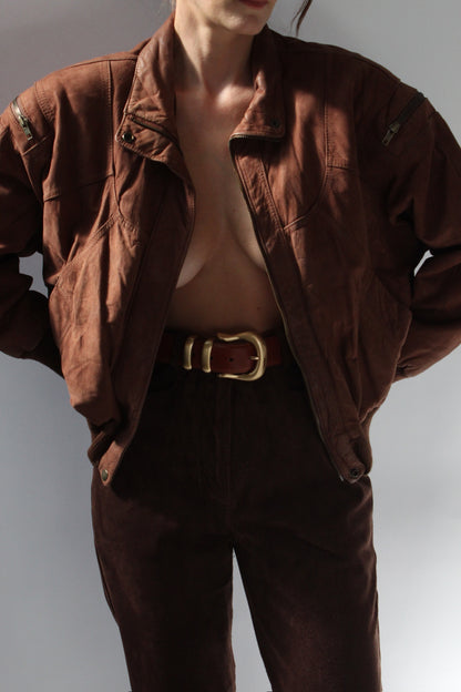 Vintage Cocoa Leather Bomber Jacket