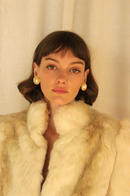 Lovely Vintage Faux Pearl & Gold Rope Earrings