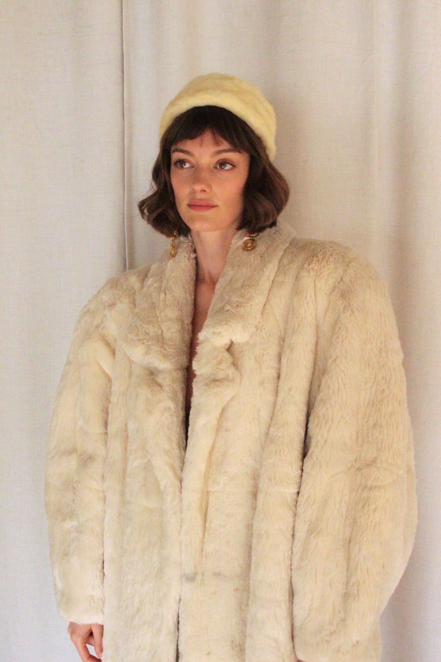 Vintage Cloud Fur Open Drape Coat