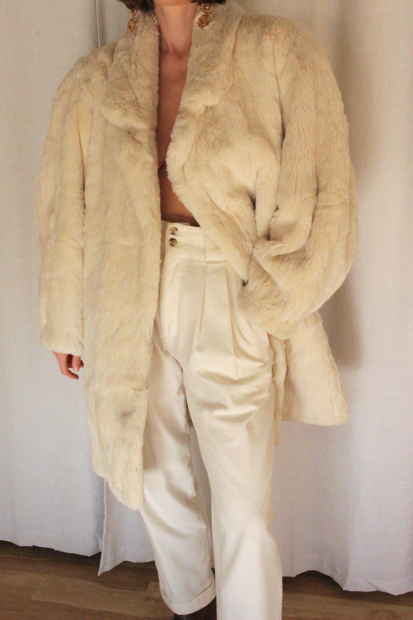 Vintage Cloud Fur Open Drape Coat