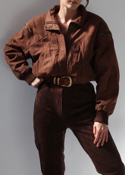 Vintage Cocoa Leather Bomber Jacket