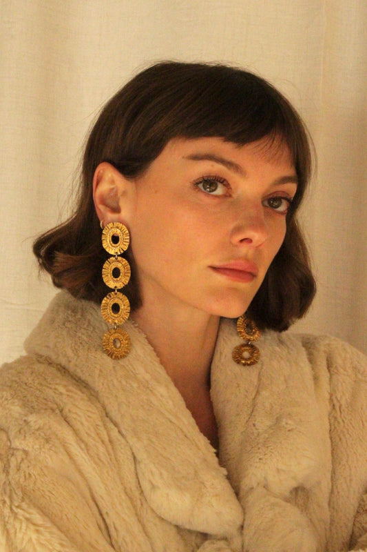 Statement Gold Textured Long Drop Earrings