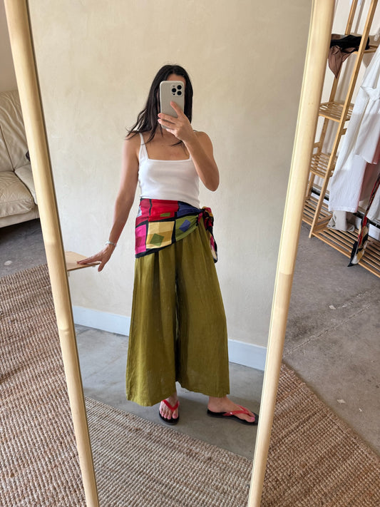 Vintage Colorful Geometric Print Silk Scarf