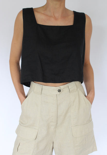 Cropped Square Neck Linen Tank