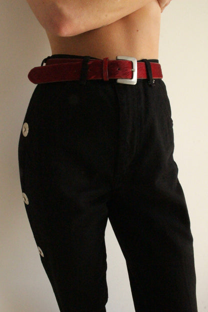 Vintage Scarlet Cowhide Leather Belt