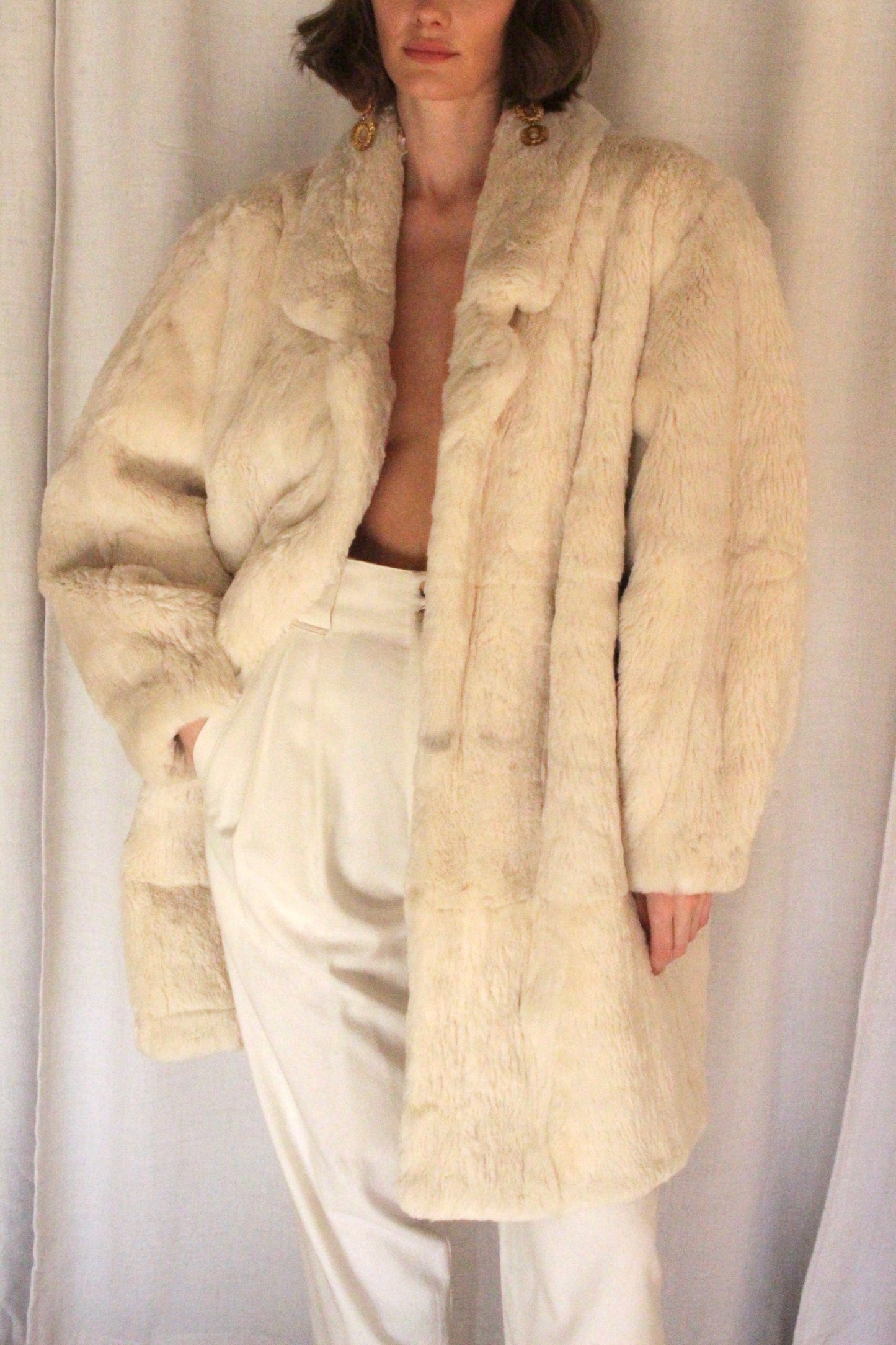 Vintage Cloud Fur Open Drape Coat