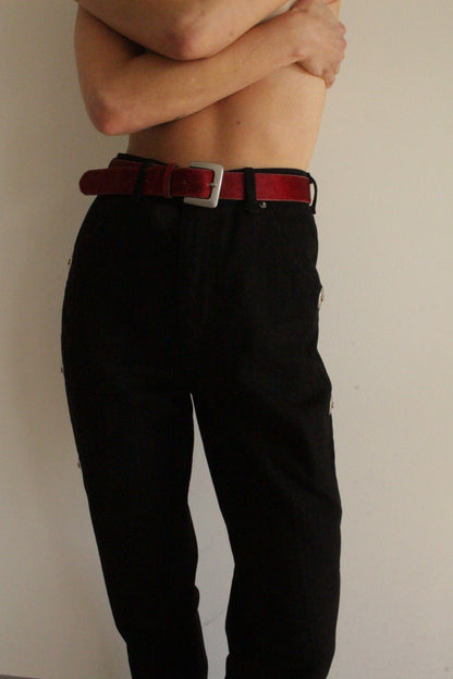 Vintage Scarlet Cowhide Leather Belt