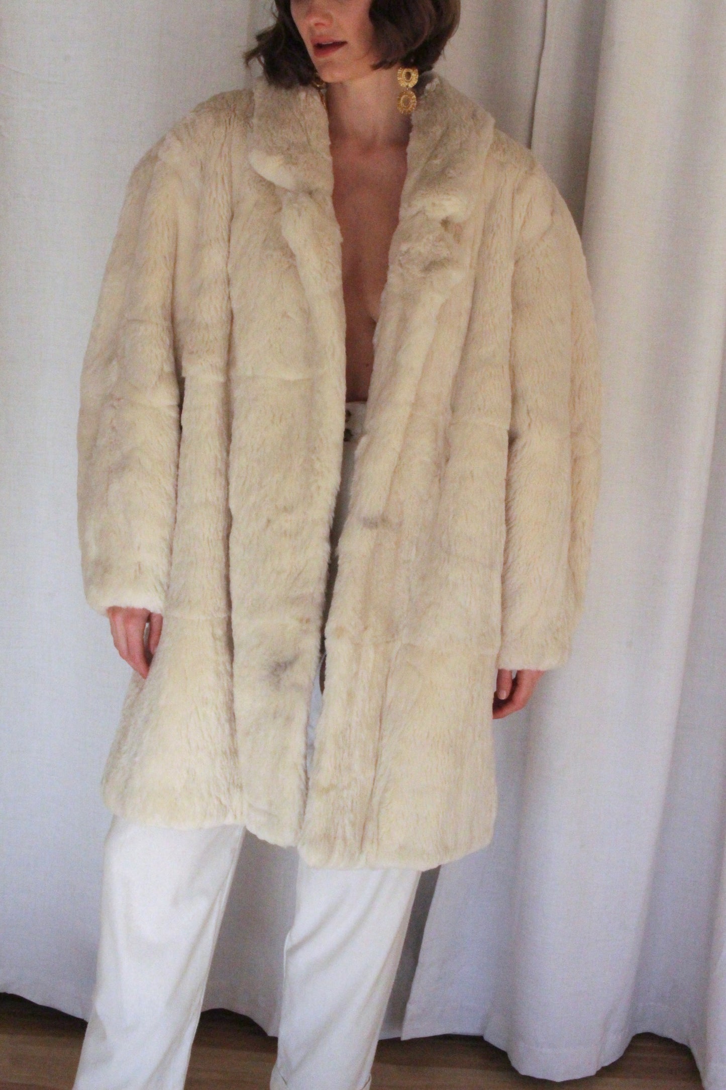 Vintage Cloud Fur Open Drape Coat