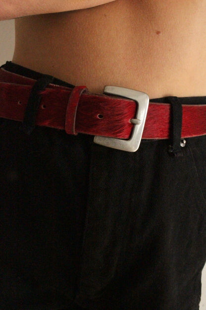 Vintage Scarlet Cowhide Leather Belt
