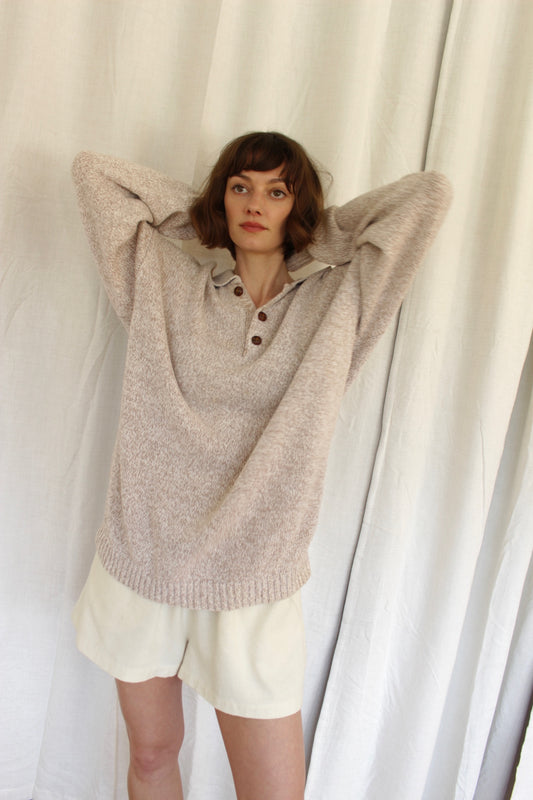 Vintage Collared Wheat Cotton Henley