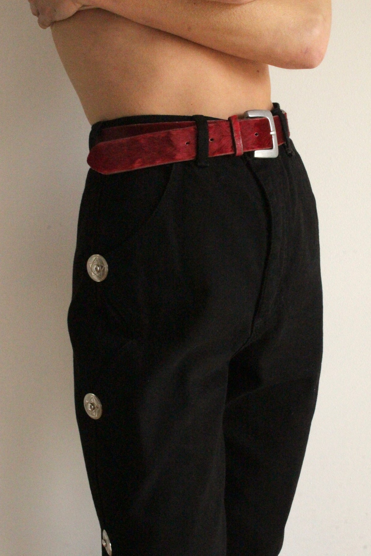 Vintage Scarlet Cowhide Leather Belt