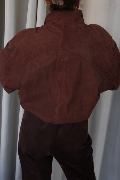 Vintage Cocoa Leather Bomber Jacket