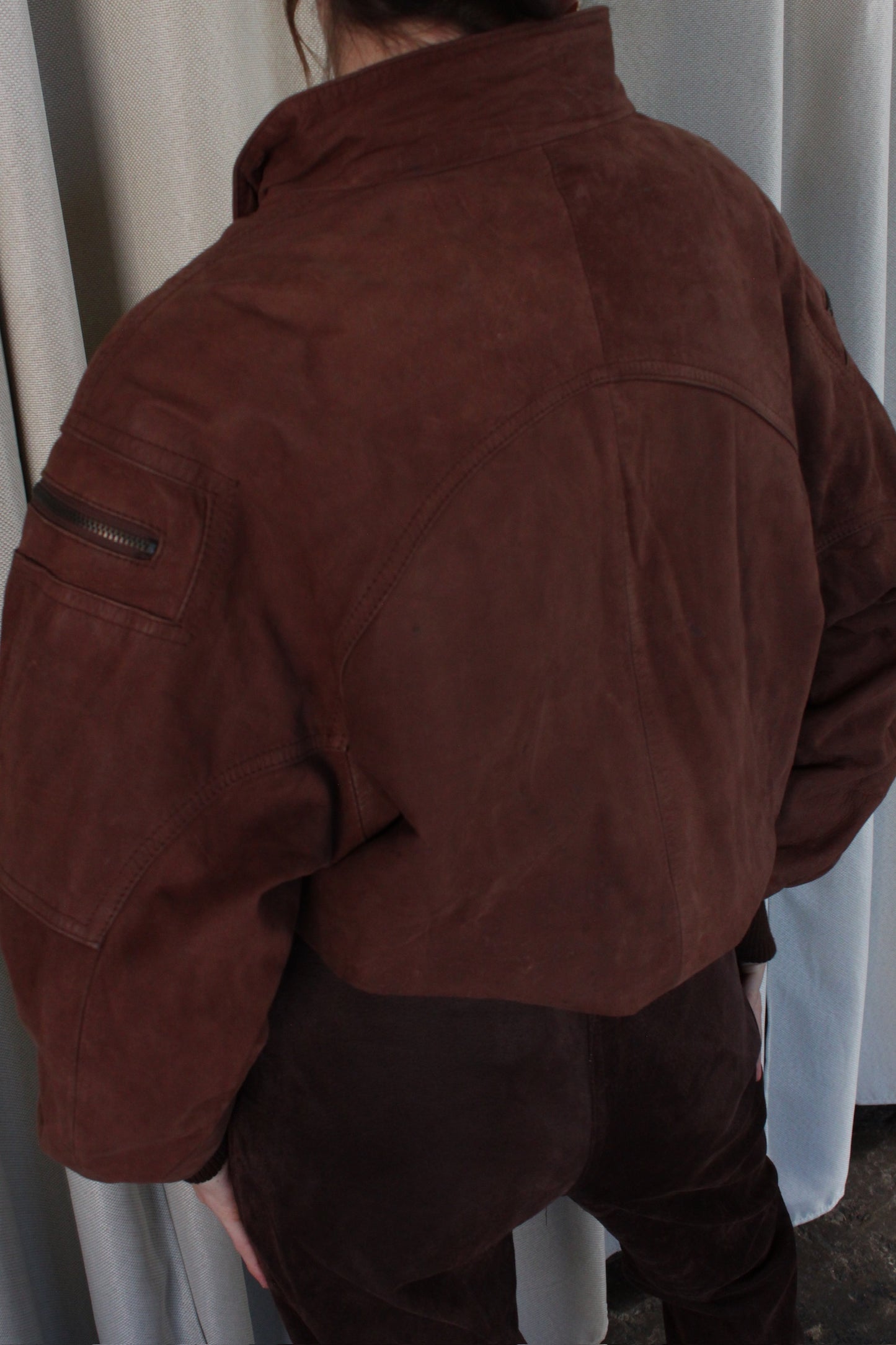 Vintage Cocoa Leather Bomber Jacket