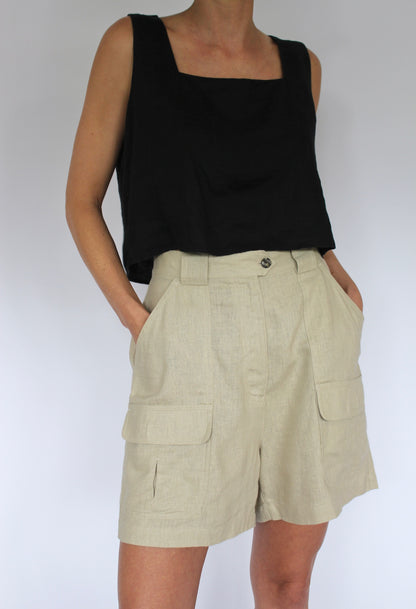 Cropped Square Neck Linen Tank