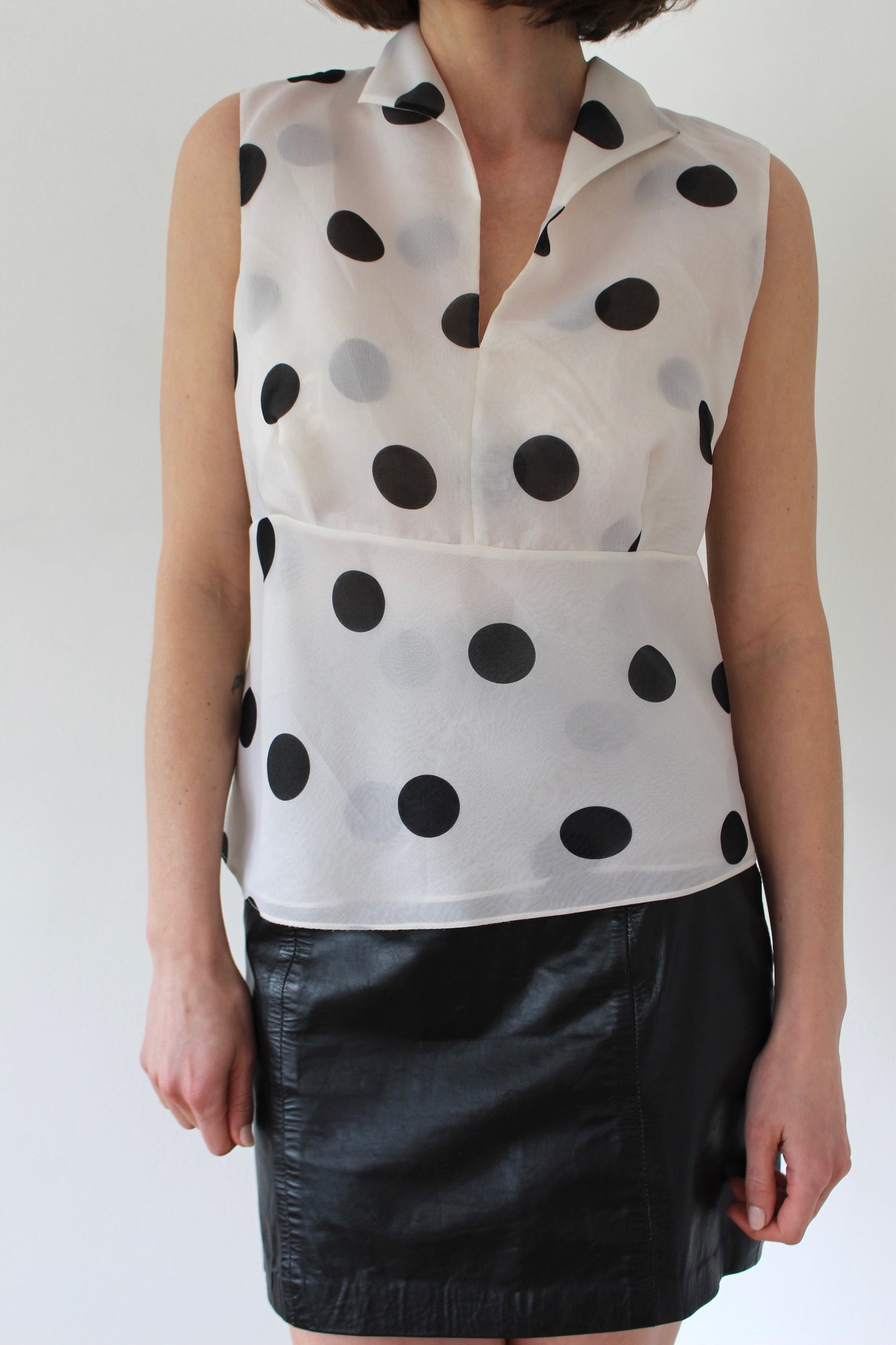 Vintage Pure Silk Polka Dot Collared Top