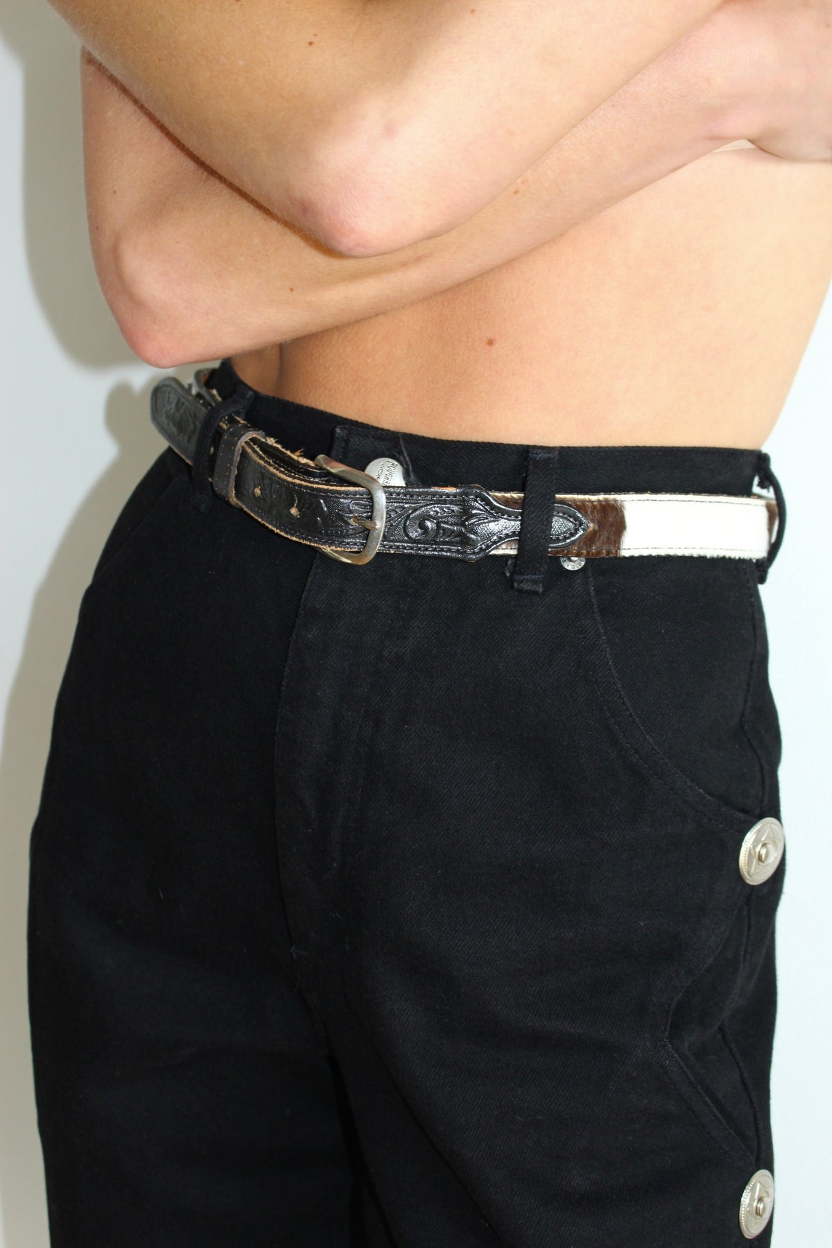 Vintage Cowhide & Tooled Leather Belt