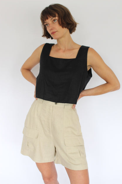 Cropped Square Neck Linen Tank