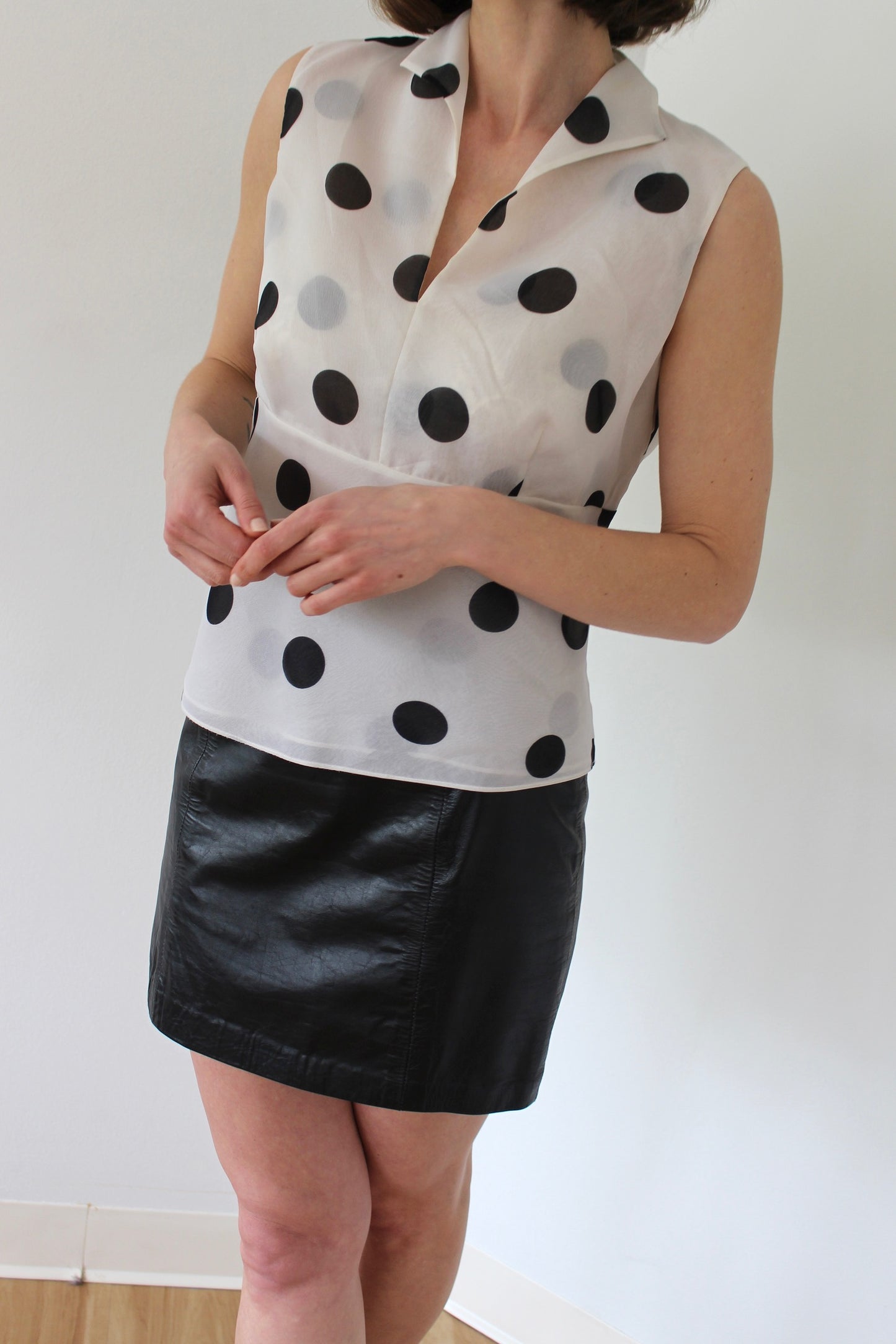 Vintage Pure Silk Polka Dot Collared Top