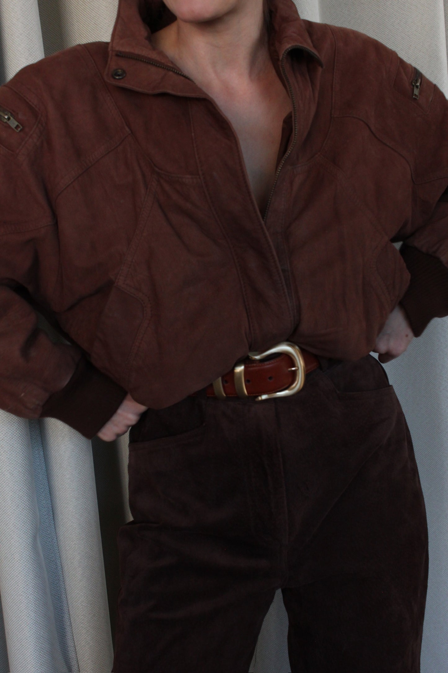 Vintage Cocoa Leather Bomber Jacket