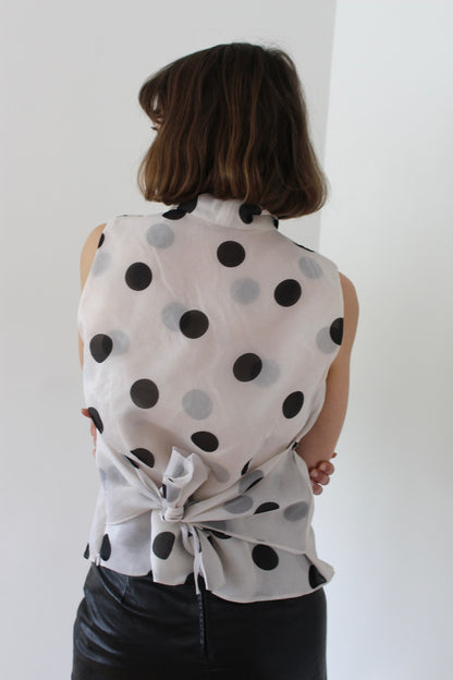 Vintage Pure Silk Polka Dot Collared Top