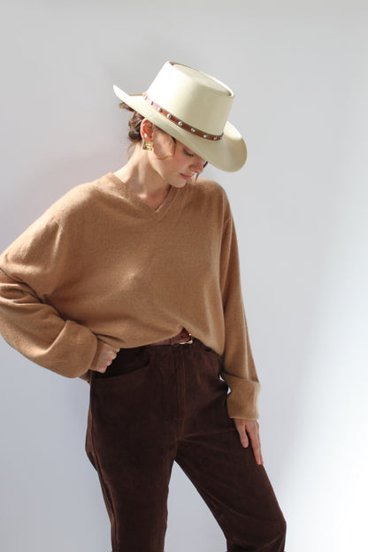 Vintage Camel Cashmere V-Neck Knit