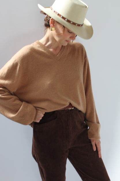 Vintage Camel Cashmere V-Neck Knit