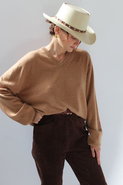 Vintage Camel Cashmere V-Neck Knit