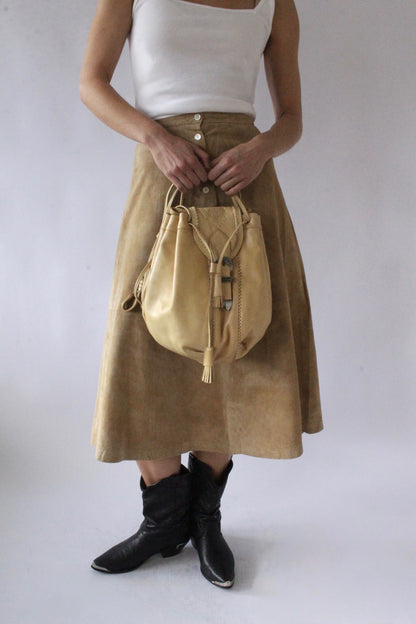 Vintage Sand Leather Tassel Bucket Bag