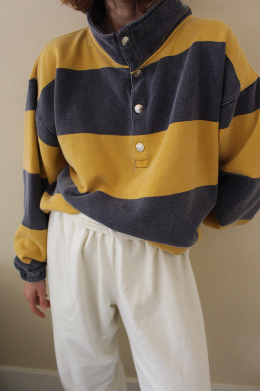 Vintage Faded Navy & Gold Henley Sweatshirt