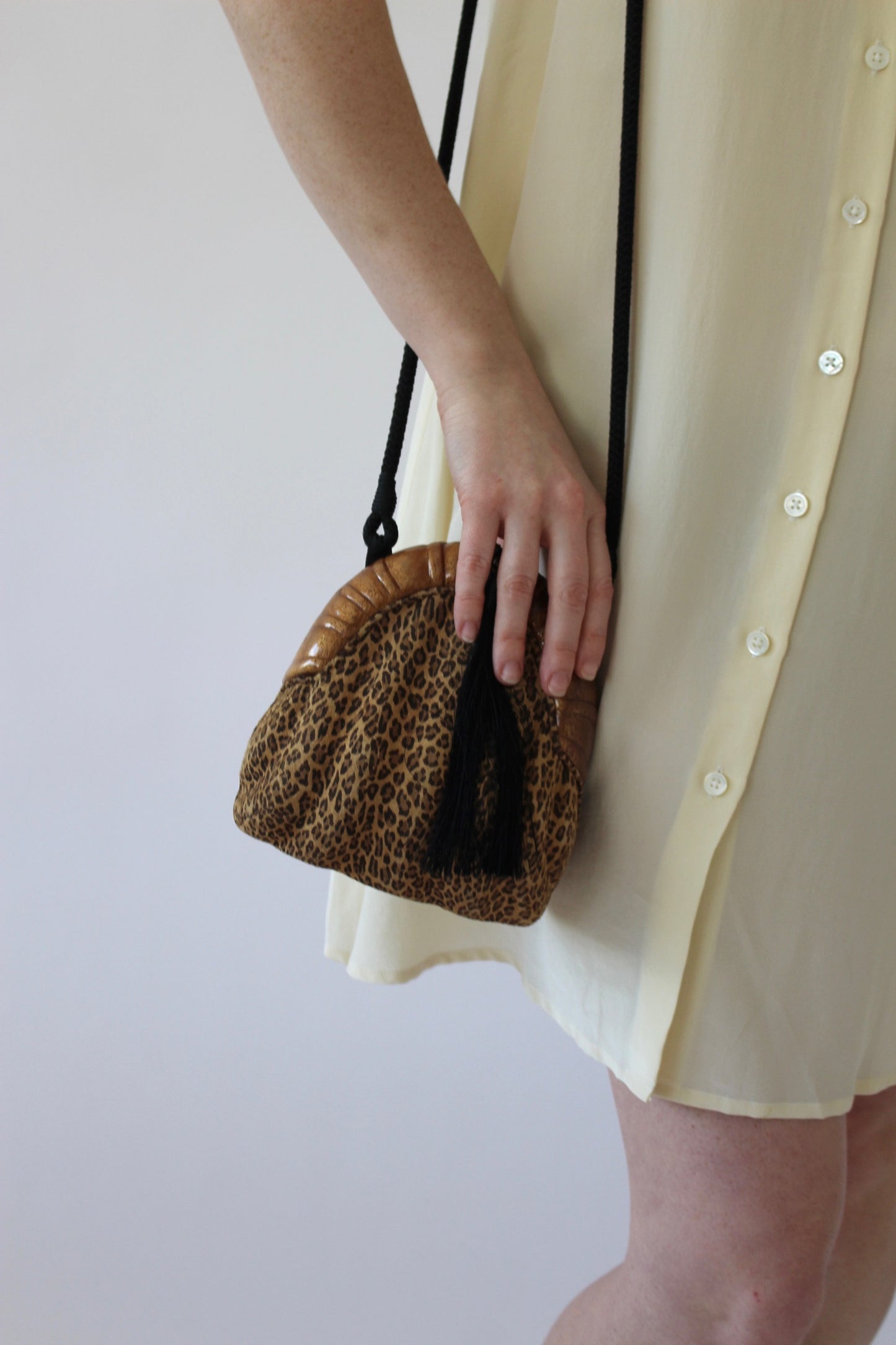 Vintage Timmy Woods Leopard Print Suede & Tassel Purse