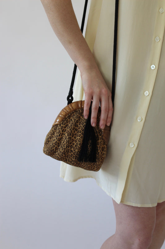 Vintage Timmy Woods Leopard Print Suede & Tassel Purse