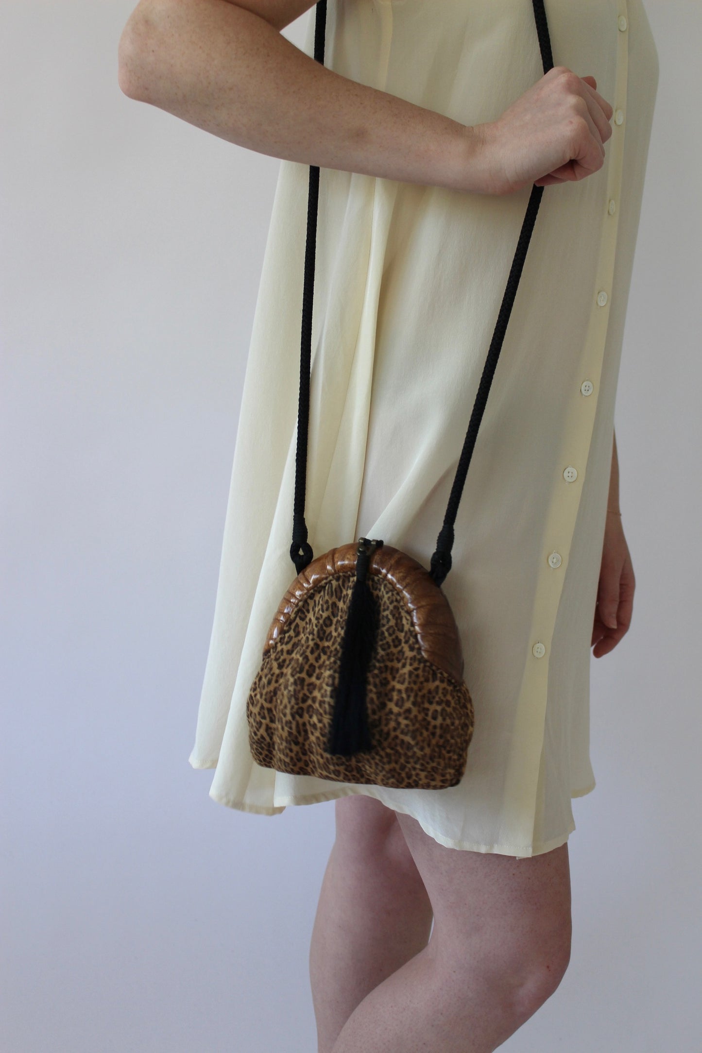 Vintage Timmy Woods Leopard Print Suede & Tassel Purse