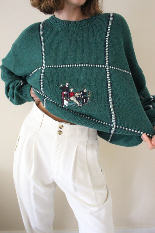 Vintage Embroidered Golf Grid Sweater