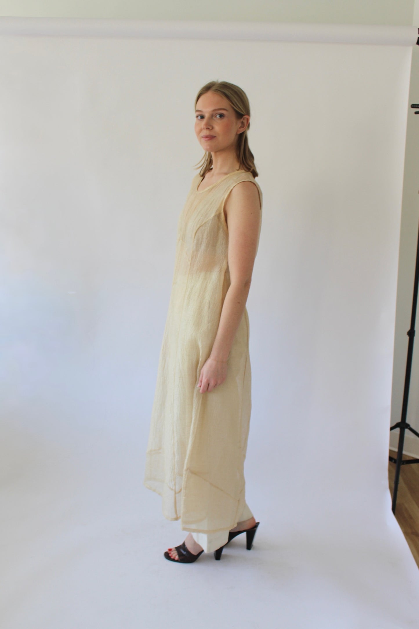 Vintage Wheat Sheer Linen Dress