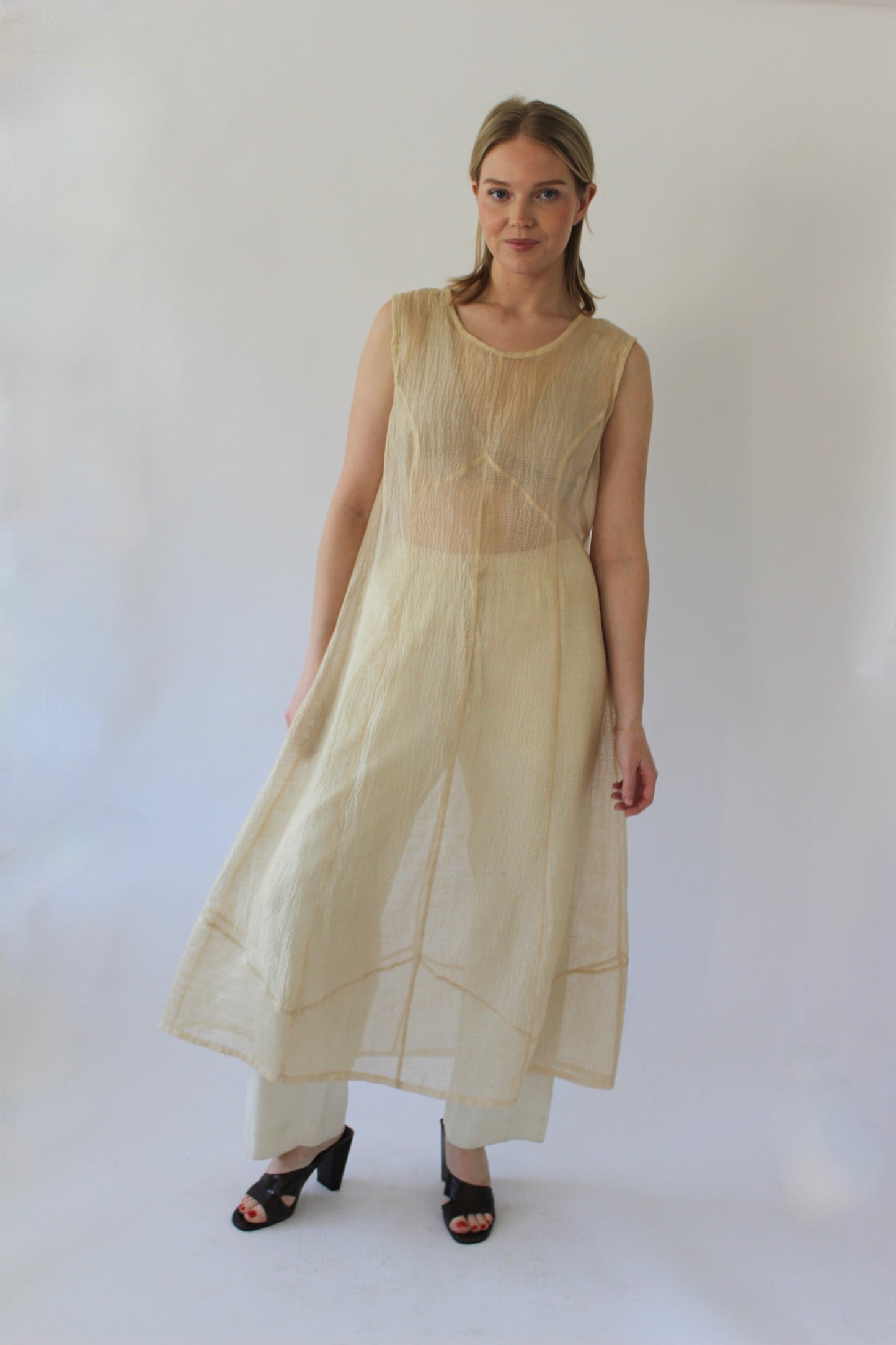 Vintage Wheat Sheer Linen Dress
