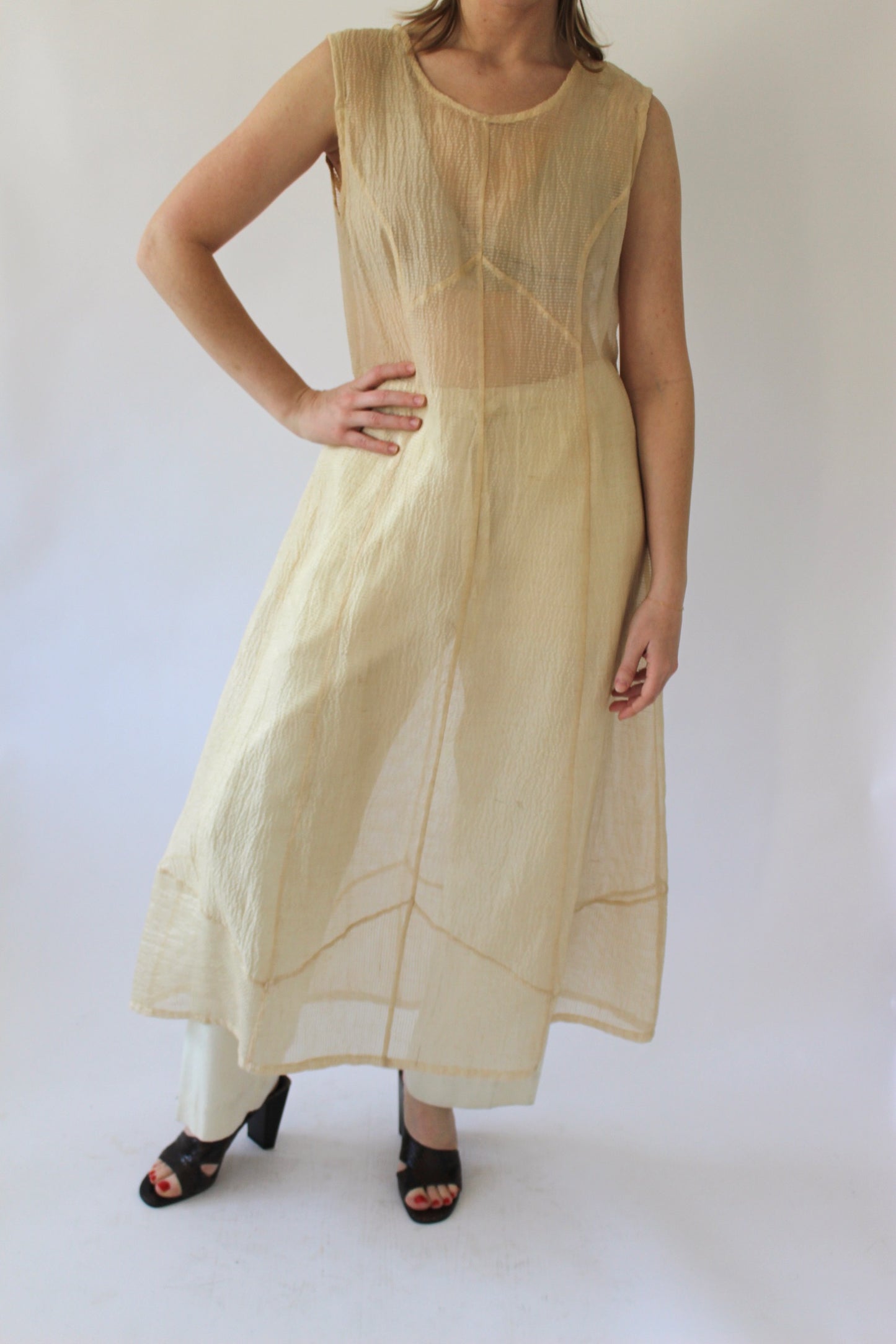 Vintage Wheat Sheer Linen Dress