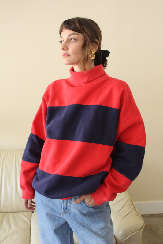 Vintage Navy & Red Striped Turtleneck Sweatshirt